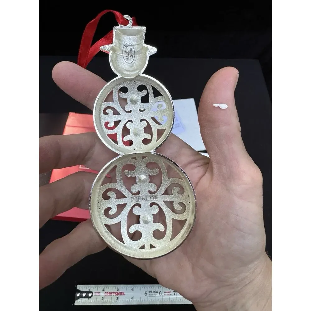 Lenox Sparkle And Scroll SILVERPLATED JEWELED Snowman Ornament MIB -S1T